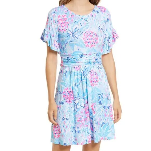 Lilly Pulitzer Riegan Dress in Zanzibar Blue Party Princess Flare sz XL - Picture 1 of 4